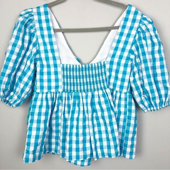 LILLY PULITZER | NEW Sarafina Turquoise Oasis Crinkle Gingham Top Women’s Size 4 - Picture 12 of 15